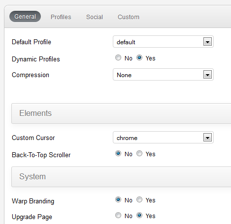 template admin options